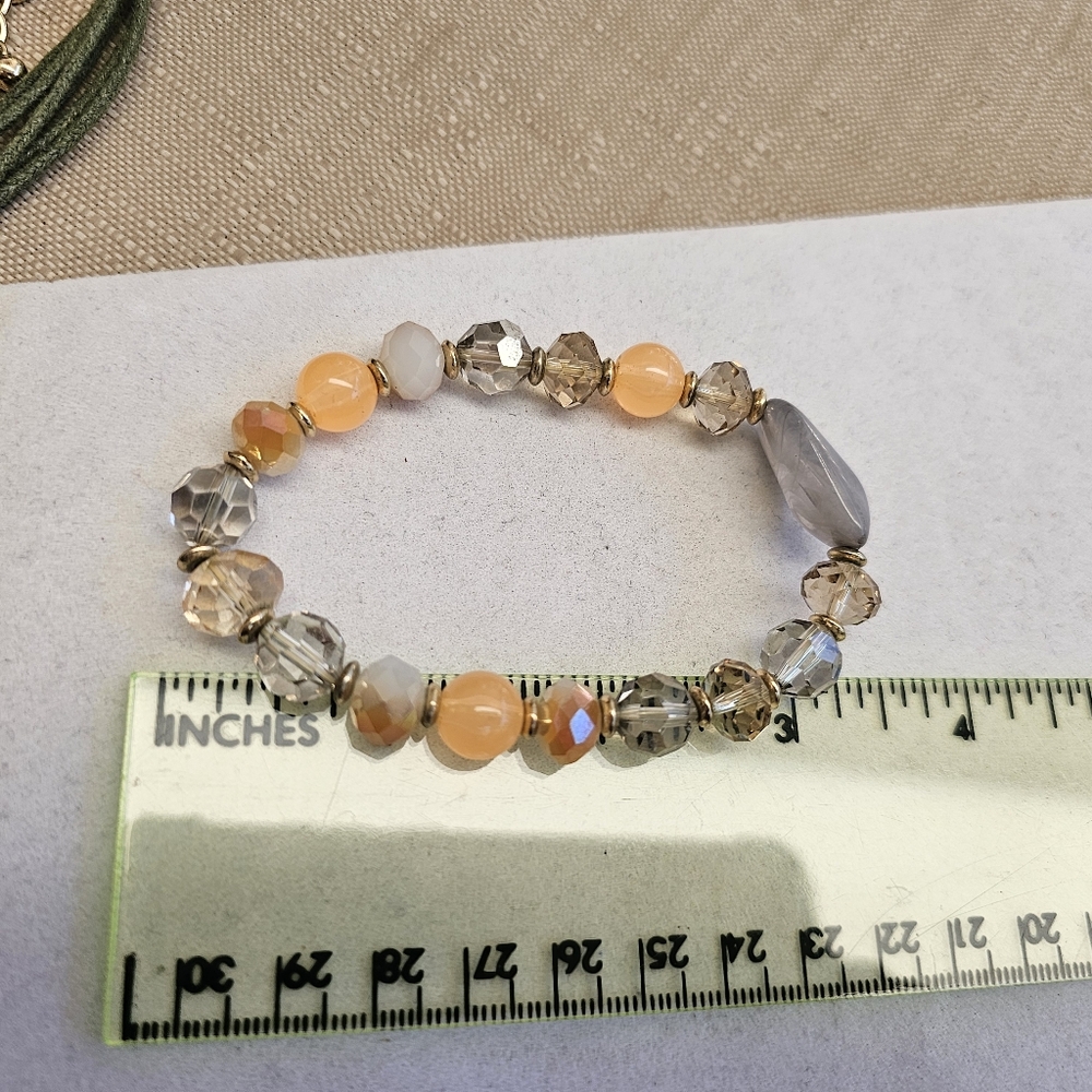 SET!  Chico's Chunky Mixed Bead Necklace with Gemstone Stretchy Bracelet  SET! - Picture 14 of 16